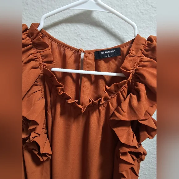 The Workshop Ruffled Brown/orange Babydoll Top - Picture 2 of 3